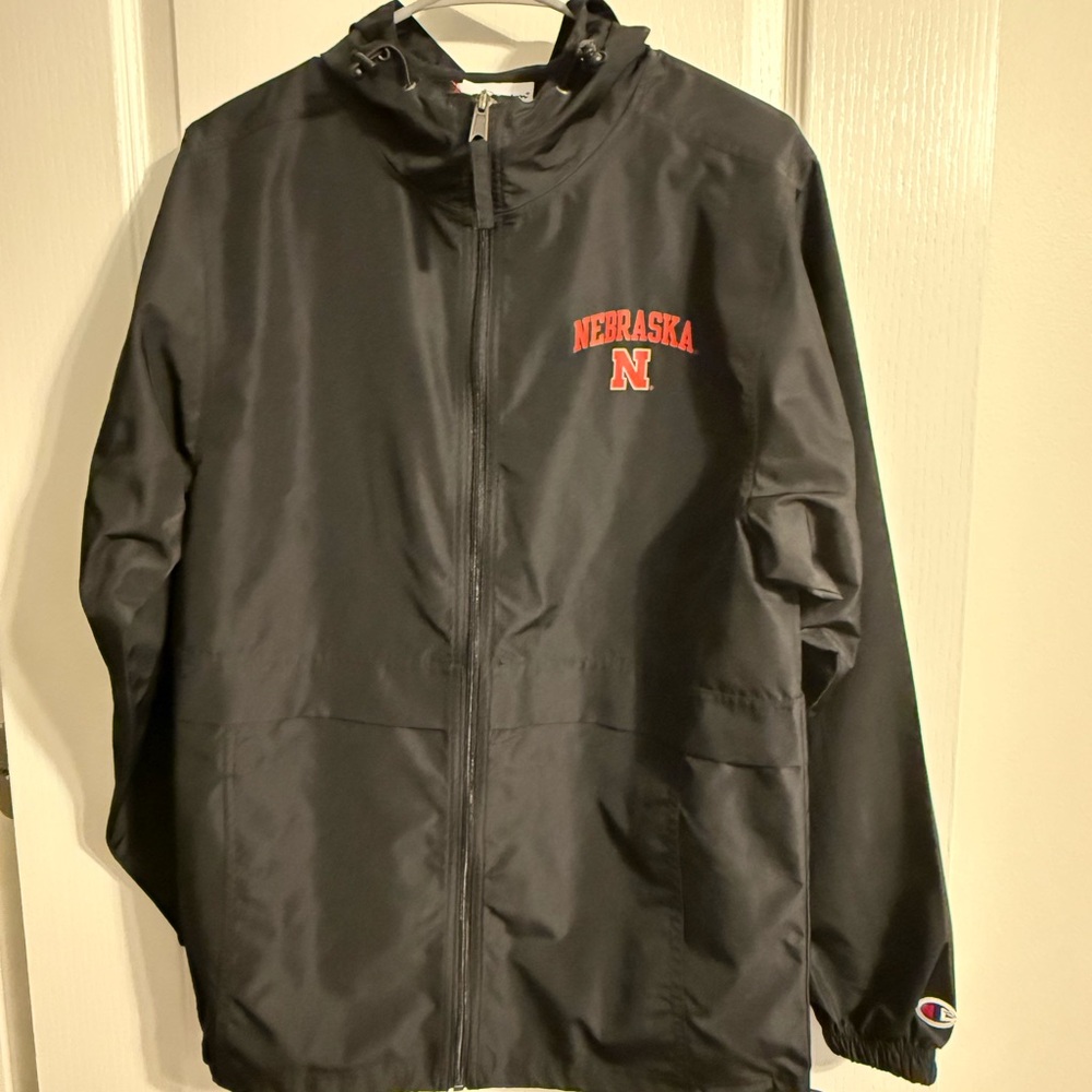 Champion Black Windbreaker with Nebraska Logo